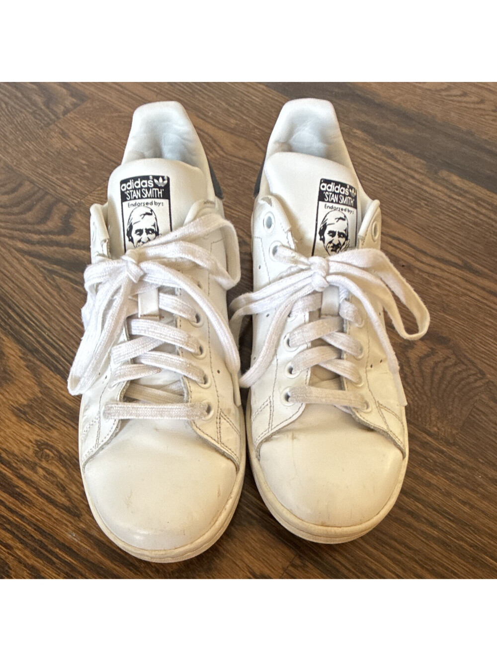 adidas Stan Smith White/Blue Low Top Lace-Up Leather Sneakers S81020 Size 7